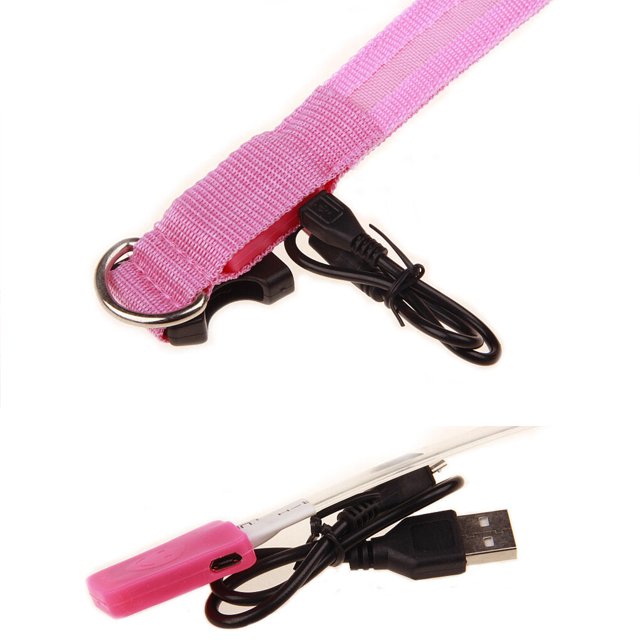 Collier Lumineux Réglable pour Animaux de Compagnie Randonnée Vacances Festival Nuit Marche Animal Allumé Choker Portable Lavable Colliers Animaux de Compagnie Fournitures Cadeau Rose S