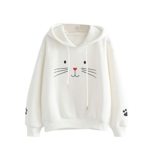 Femmes Plus Velours Chaud Grande Taille Mignon Chat Pull à Capuche Manches Longues Décontracté Hiver Automne en Vrac Tops