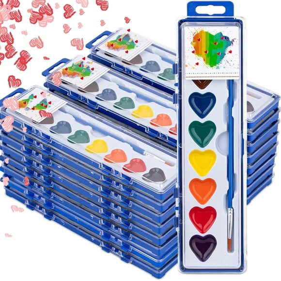 Aquarelle de la Saint-Valentin, Ensemble de Peinture Aquarelle Cœur 8/16 Couleurs, Peintures Aquarelle Lavables avec Pinceau, Fournitures d'Art Cadeaux de la Saint-Valentin pour Échange de Fête