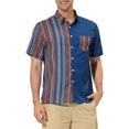 thumbnail image 4 of INSPIRE CHIC Men's Shirts Short Sleeve Summer Cotton Patchwork Button Down Shirts M Navy Brown, 4 of 6