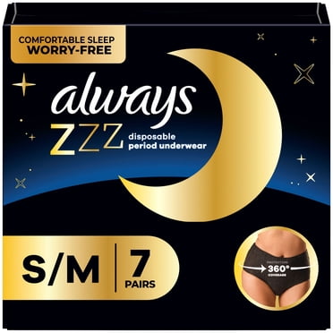 Sous-vêtements jetables pour les règles Always ZZZs, taille P/M, absorbe 5X plus qu’une serviette Ultra mince de nuit, 7 sous-vêtements