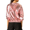thumbnail image 3 of INSPIRE CHIC Women's Shiny Long Sleeve Zipper Hooded Metallic Jacket, 3 of 6