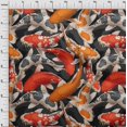 thumbnail image 3 of oneOone Tissu en Coton Noir Cambrique Motif Poisson Koi Océan Tissu pour Robe Tissu Imprimé au Mètre 56 Pouces de Large, 3 of 4