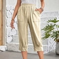 thumbnail image 2 of VEKDONE Pantalons Capri en Coton et Lin pour Femmes Kaki TTTG, 2 of 9
