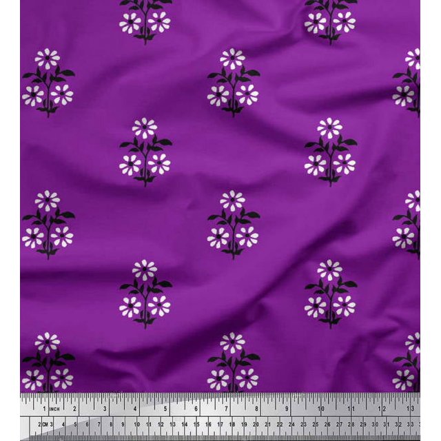 Soimoi Rayon Fabric Leaves & Floral Block Print Fabric by The Yard 56 Inch Wide