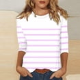 thumbnail image 2 of Lenpel Hauts à Manches 3/4 pour Femmes Tendance à Rayures Col Rond Grande Taille Tuniques T-Shirts Décontractés Blouses, 2 of 5