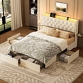 thumbnail image 2 of GUNAITO Cadre de Lit Grand Size avec 4 Tiroirs de Rangement, Revêtement en Velours, Éclairage DEL avec Ports USB et DEL Intégrés, Tête de Lit à Oreilles Moderne avec Rangement Latéral, Beige, 2 of 10