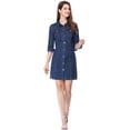 thumbnail image 4 of INSPIRE CHIC Robe-Chemise Ajustée en Denim pour Femmes à Manches 3/4 Boutonnée, 4 of 4