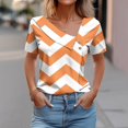 thumbnail image 2 of FAIWAD Women Summer Tops Short Sleeve Irregular V Neck Button T-Shirts Geometric Color Block Print Tees Blouses, 2 of 5