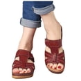 thumbnail image 1 of Womens Orthopedic Slippers Walking Slip on Sandals Comfortable Leather Wide Open Toe Platform Wedge Slides, 1 of 4