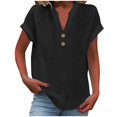 thumbnail image 1 of RKSTN Womens Summer Tops Fashion Cotton and Linen Buttons Going out Tops Basic Solid Color Shirts V-Neck Short Sleeve Loose Fit Pullover Tops, 1 of 5