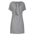 thumbnail image 4 of Robes d'Été Grande Taille pour Femmes 2024 Nouvelle Allure Élégante Col Rond à Nouer Manches Courtes Couleur Unie Coton Coton Lin Robe Économisez jusqu'à 65 % de Rabais!, 4 of 6