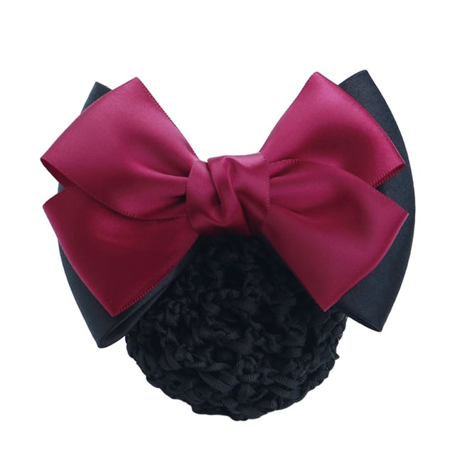 Decodeary Professional Hair Plate Mesh Pocket Practical Snood Net Elegant And Professional Two Bows- rose red 1Set