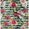 thumbnail image 1 of Soimoi Green Rayon Fabric Stripe & Grandiflora Roses Floral Printed Fabric 1 Yard 58 Inch Wide, 1 of 3