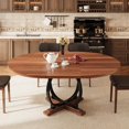 thumbnail image 4 of iPormis 59'' Extendable Round Dining Table for 4 to 8, Kitchen Table with Sturdy X-Base Metal Legs, MDF Board, Space Saving, Easy Assembly,Walnut, 4 of 8