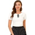 thumbnail image 1 of INSPIRE CHIC Women's Flat Collar Elastic Cuff Bow Decor Blouse Top, 1 of 6