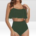 thumbnail image 2 of Jovati Beach Bikini Set for Women, Ruffled Tank Top with Removable Padded Bra and High-Waisted Bottom, Nylon Spandex Blend, Solid Color, Summer Swimwear, 2 of 7