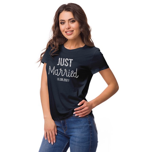 Inkdotpot T-Shirt Personnalisé pour Femme Haut Just Married Annonce de Mariage Shirt-R5
