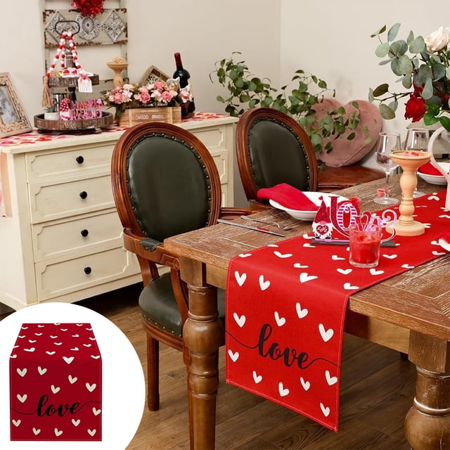 Boovnll Valentines Day Table Runner, 13x91" Valentine's Day Printing Table Runner, Valentines Table Runner for Holiday Kitchen Dining Table, Party Decor, Valentines Day Decorations