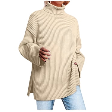 QUYUON Chandails à Col pour Femmes Chandails à Col Roulé Décontractés Tricot Côtelé Chandail à Manches Longues Chandail Chandail Hauts Fente Latérale Doux Léger Hiver Chaud Chandails en Tricot Chandails d'Automne Kaki G