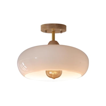 FSLiving Applique Murale en Verre Lisse Blanc Filaire pour VR avec Lumière Décorative Rétro 12V pour VR, Luminaires de Plafond pour VR, Montage au Plafond Applique Murale pour VR, E26 E27 Semi-Encastré Style Campagnard pour VR Campeur, Bois