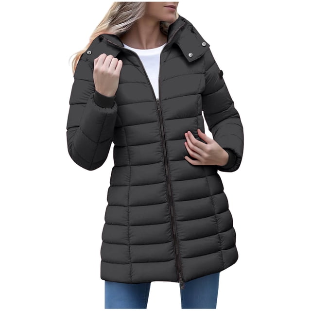 Mceream Womens Packable Puffer Jacket Winter Coat with Hood Warm Lightweight Thickened Down Jacket Plus Size Outwear Chaqueta Elegante Para Mujer Black XL