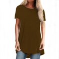 thumbnail image 1 of JIRNDf Chemises pour Femmes Hauts Tendance Été Mode Grande Taille Col Rond Manches Courtes Longues Tuniques pour Femmes Blouse Décontractée Café S, 1 of 9