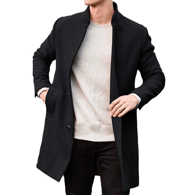 LOVZFMLL Manteau Trench pour Homme à Boutons, à Col, Long, Décontracté, Ample, à Manches Longues, Manteau d'Automne et d'Hiver, Pardessus, Vêtement d'Extérieur avec Poches