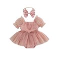thumbnail image 1 of Faithtur Bébé Fille Tenue d'Été, Manches Courtes Bow avant Robe en Tulle avec Bandeau Set de Vêtements 2Pcs, 1 of 8