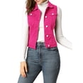 thumbnail image 1 of INSPIRE CHIC Juniors Washed Chest Flap Pockets Single Breasted Denim Vest Jacket, 1 of 6