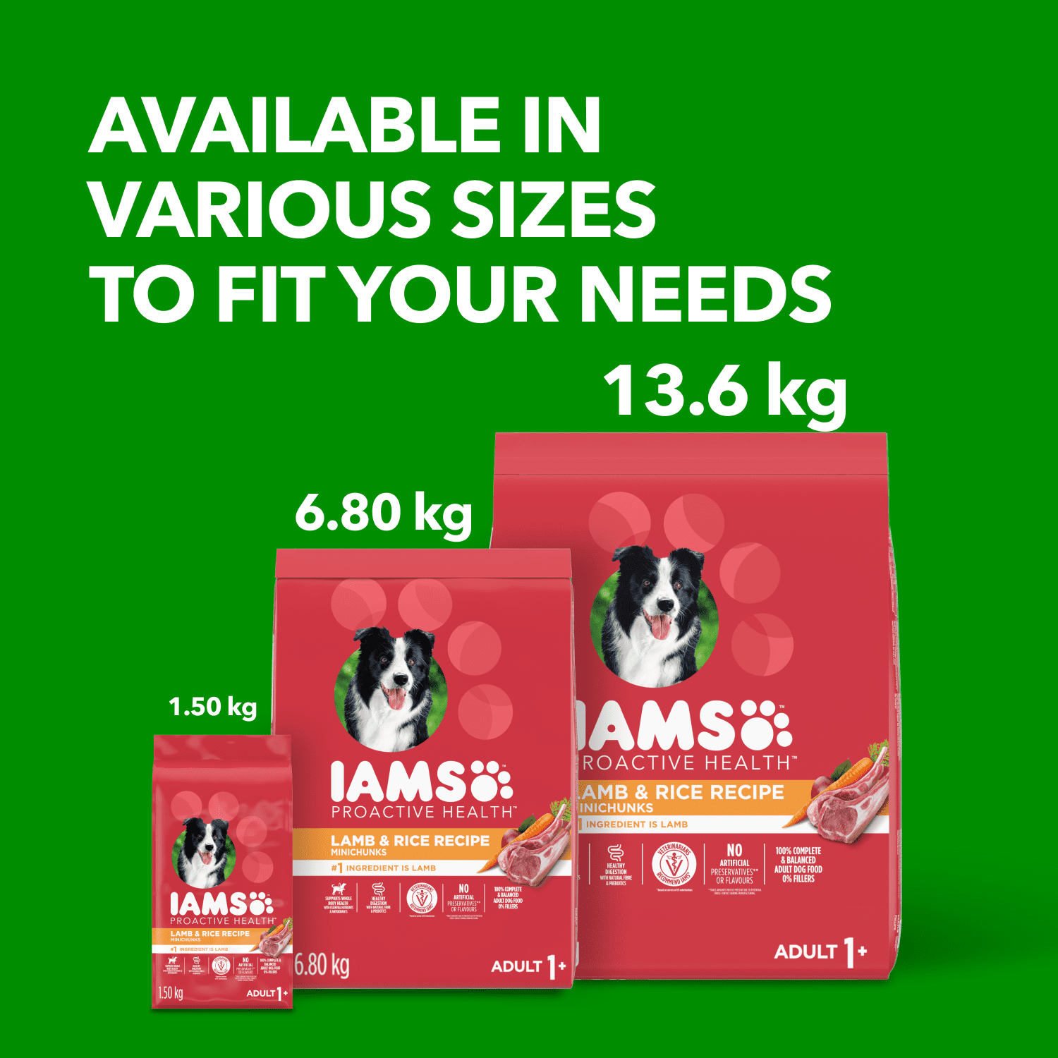 Iams Mini Bouchées Nourriture Sèche pour Chien Adulte Recette à l'Agneau et au Riz 1.5kg