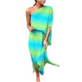 thumbnail image 2 of LOVZFMLL Robe d'Été pour Femme, Aguichant, à une Épaule, Imprimée, Ample, à Manches, Ourlet Fendu à Moitié, Vert, m, 2 of 5