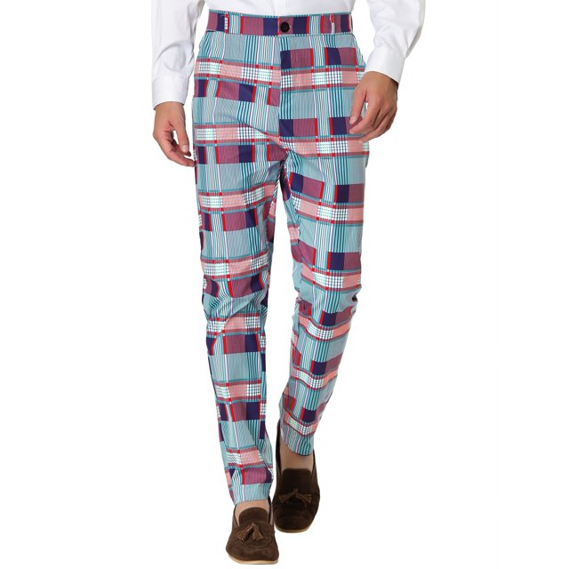 INSPIRE CHIC Men's Dress Plaid Printed Business Checked Pants 30 Multicolor