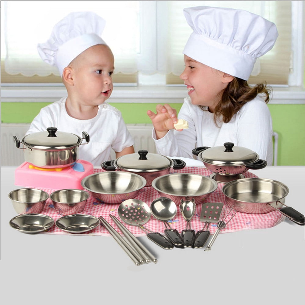 MZCPSYHA 20Pcs Stainless Steel Pots Pans Cookware Miniature Toy Pretend Play Kid