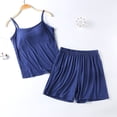 thumbnail image 2 of MeetoTime Pajamas for Women Set Summer Solid Color Spaghetti Strap Camisole with Chest Pad Shorts Homewear, 2 of 6