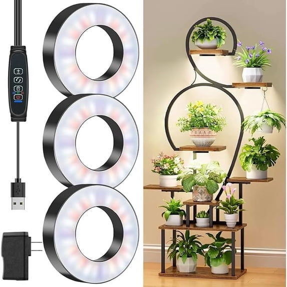 Tri-Head Grow Light for Indoor Plants, 10-Level Dimmable Plant Light with 3H/9H/12H Timer, 3 Lighting Modes, 7.5ft Long Cord for Under Cabinet, Shelves