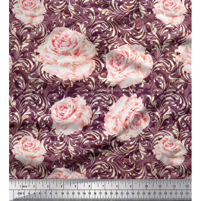 Soimoi Cotton Duck Fabric Check & Roses Floral Print Fabric by The Yard 56 Inch Wide