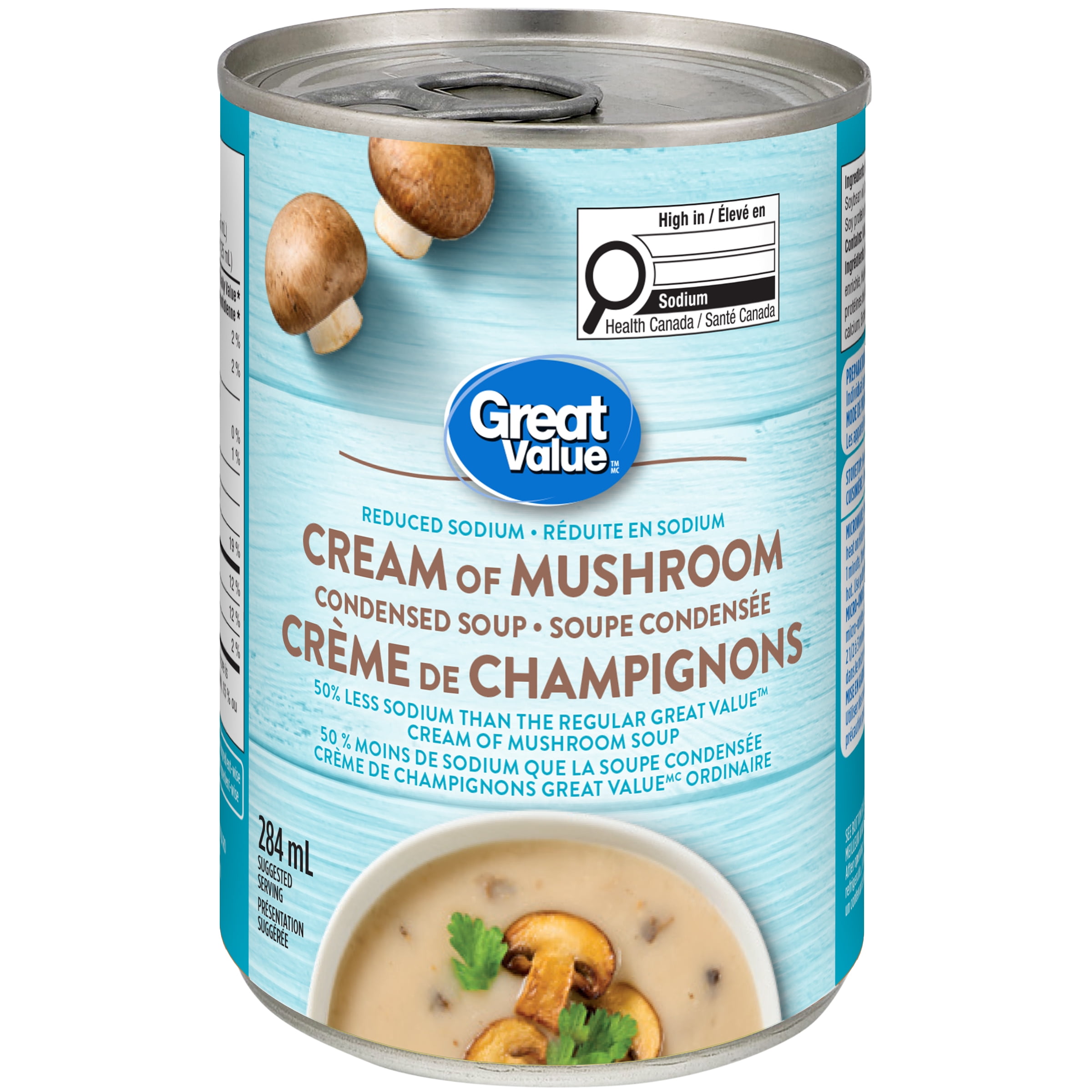 Soupe condensée Crème de champignons réduite en sodium Great Value