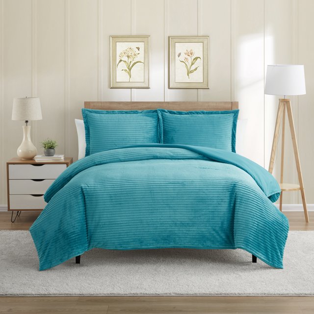Nestl Ensemble de Housse de Couette, Design Réversible avec devant en Molleton Peluche Découpé et Dos en Microfibre Brossée Douce pour Couettes, Ensemble 3 Pcs avec Fermeture Éclair et Attaches, Housse de Couette Pleine, Bleu Sarcelle