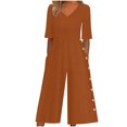 thumbnail image 1 of Yuyuzo Womens Wide Leg Jumpsuits Short Sleeve V Neck Casual Loose Comfy Button Split Rompers with Pockets, 1 of 6