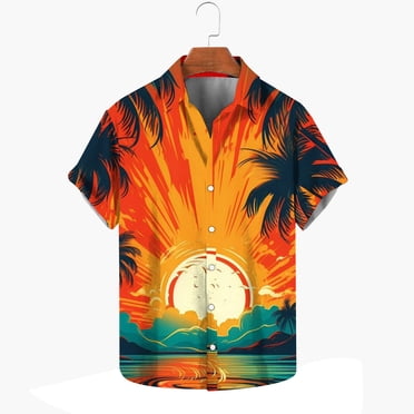 Pisexur Chemises Hawaïennes Tropicales pour Hommes Coupe Régulière Col Rabattu Chemises de Plage Hauts Été Imprimé Cocotier Chemisiers Boutonnés Manches Courtes Mode Décontractée Chemises pour Hommes Vacances à la Plage
