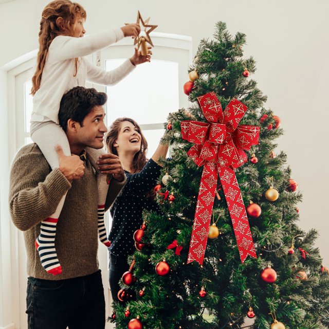 Riforla Christmas Bow Berry Snowflake Printed Ribbon Christmas Tree Decoration Handmade Like Bow Hangs A 32x27 cm