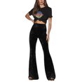 thumbnail image 2 of Women Velvet Flared Trousers, Solid Color High Waist Wide Leg Long Pants, 2 of 4