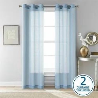 Mainstays Windowpane Sheer Window Curtains Panel Pair, Set of 2, White, 38" W x 84" L