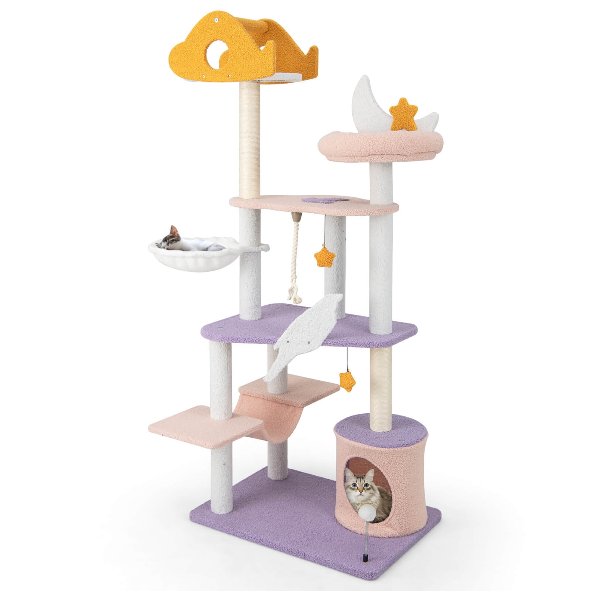 Gymax Cat Tree Cats Multi-level Cat Tower w/ Sisal Covered Scratching Posts Hammock