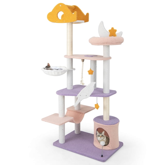 Gymax Cat Tree Cats Multi-level Cat Tower w/ Sisal Covered Scratching Posts Hammock