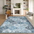 thumbnail image 1 of Hasoo Washable Living Room Area Rug 9x12 ft Large Modern Floral Non-Slip Soft Foldable Indoor Blue Carpet, 1 of 5