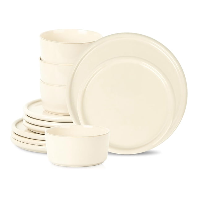 Stone Lain Ensemble de Vaisselle Moderne en Grès de 12 Pcs Assiettes, Bols, Beige