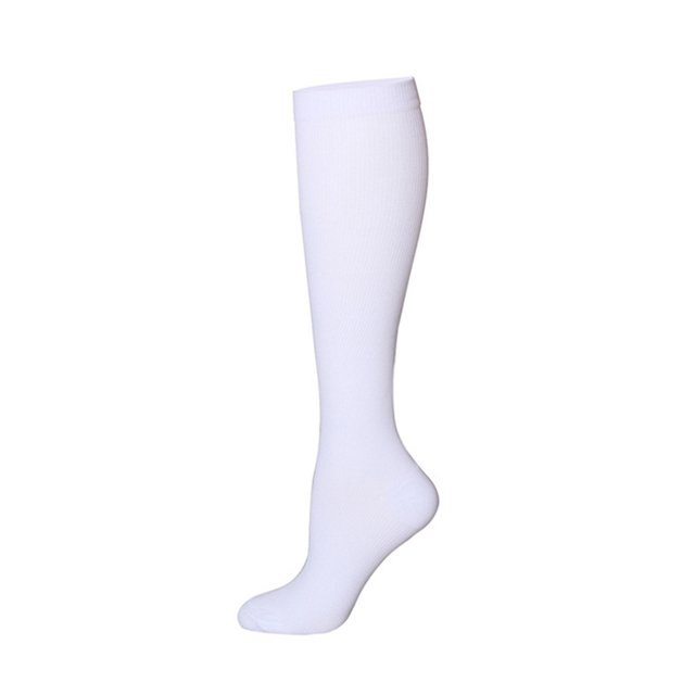 GDREDA Womens Graduated Compression Knee High casual sock in white, size S. Designed for basketball clothing and casual wear, it features seamless toe construction for irritation-free comfort, reinforced heel and toe for durability, and quick-drying material ideal for active lifestyles or travel.