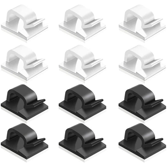 60 Pcs Adhesive Cable Clips, FineGood Plastic Cable Cord Organziers Cable Storage Management Clip for Home Office - black, white